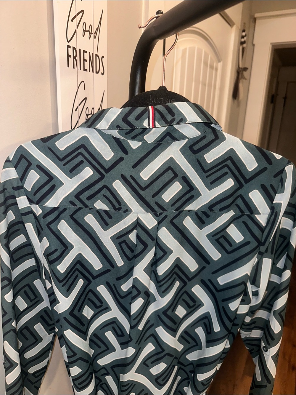 Tommy Hilfiger Size Small Women’s Geometric Print Shirt Dress in Dark Green - Picture 8 of 9